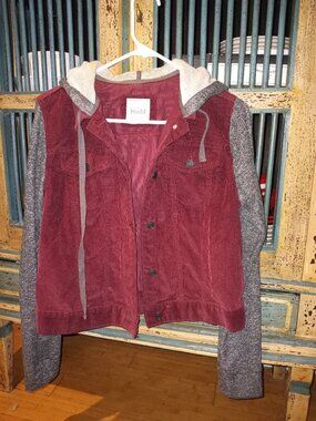 Y2K-style Mudd Women's Mixed-Media Hooded Trucker Jacket